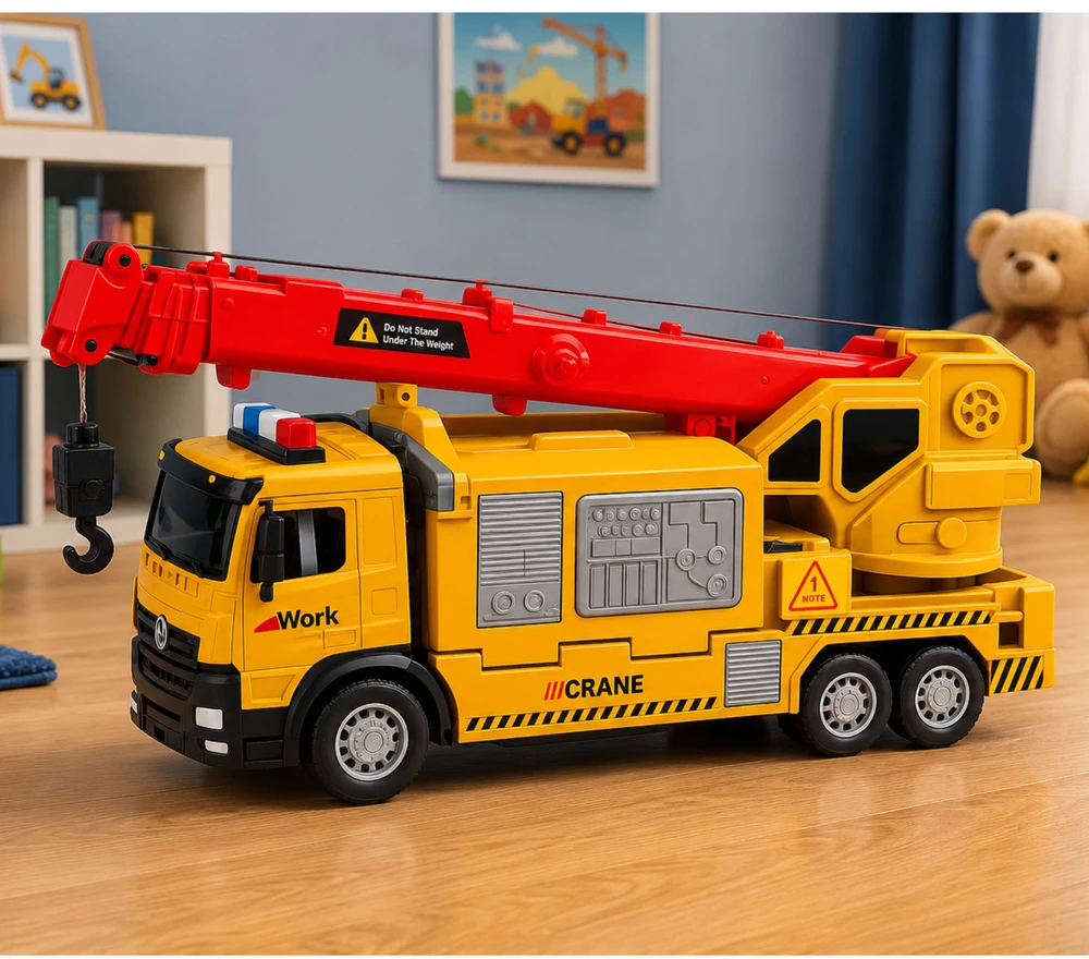 Lean Toys Sunkvežimis su kranu geltonas