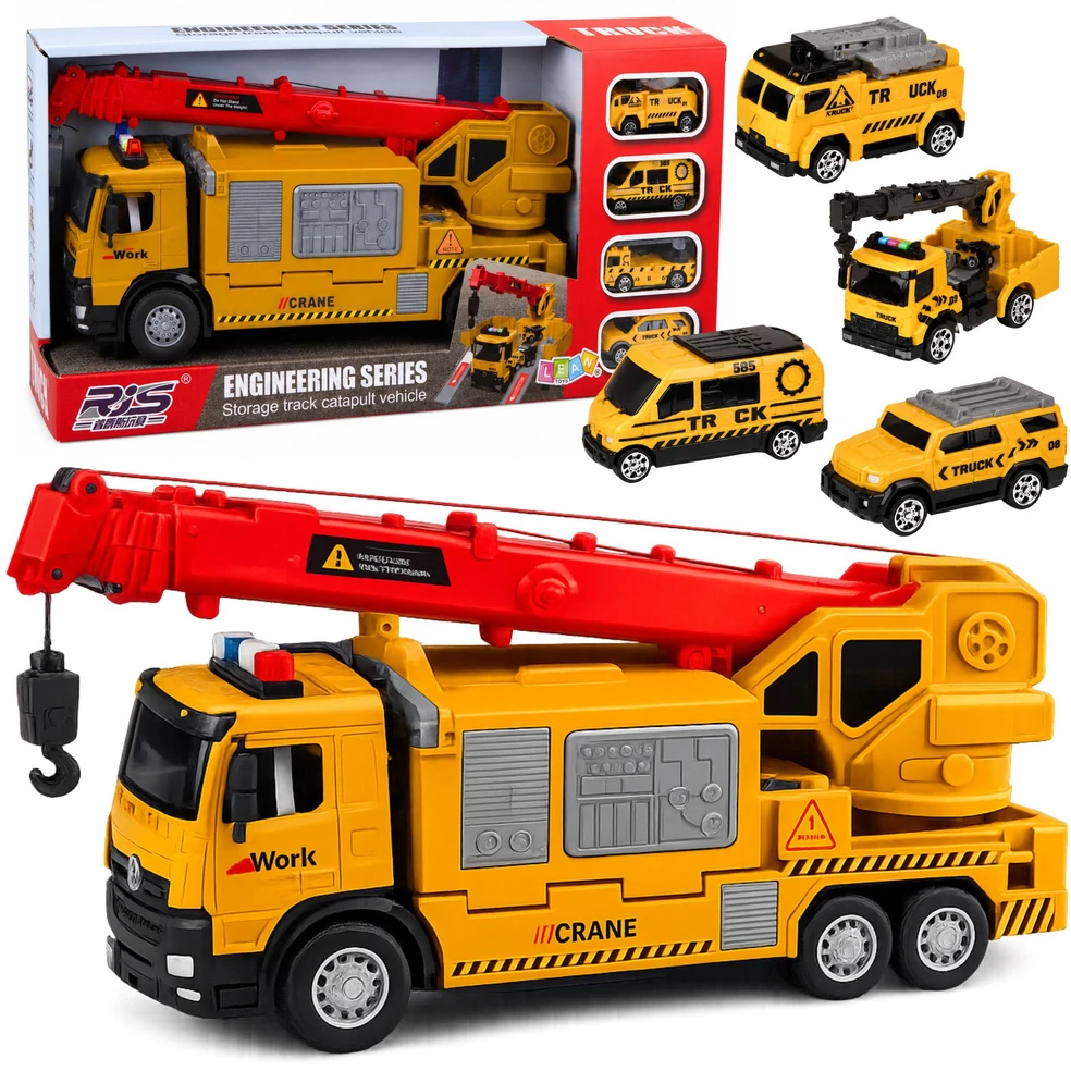 Lean Toys Sunkvežimis su kranu geltonas