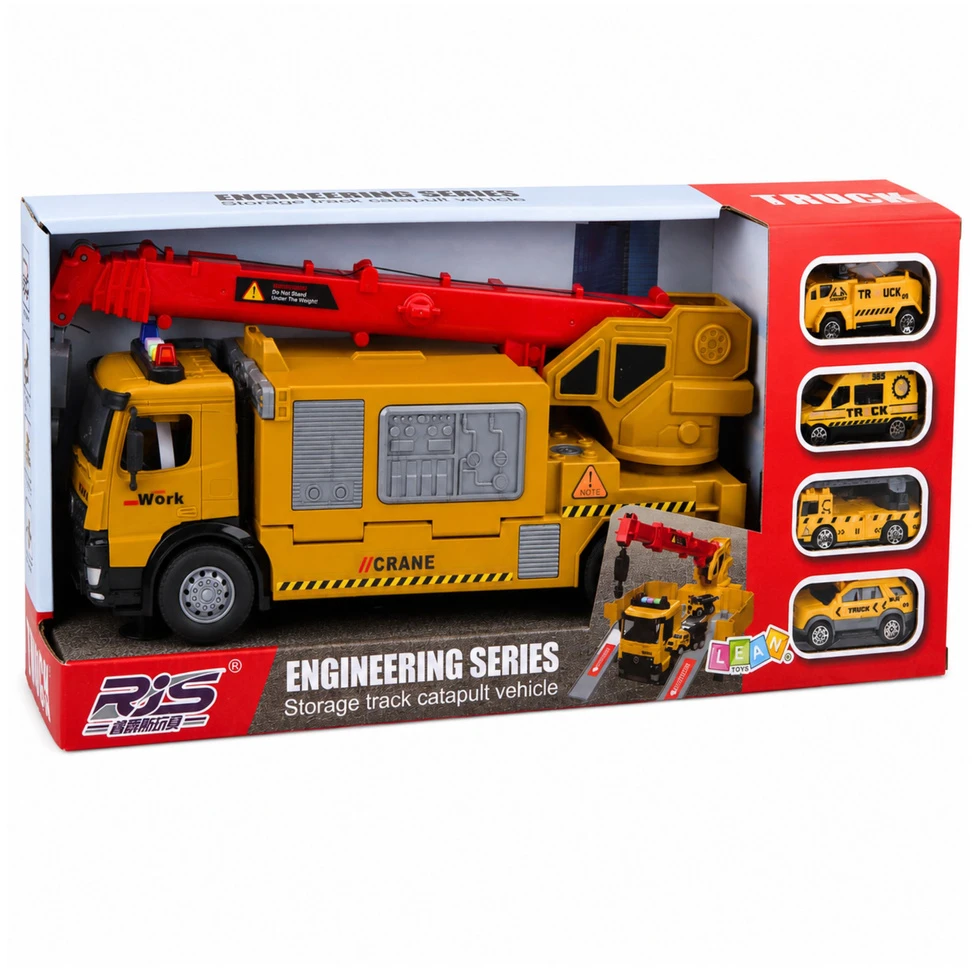 Lean Toys Sunkvežimis su kranu geltonas