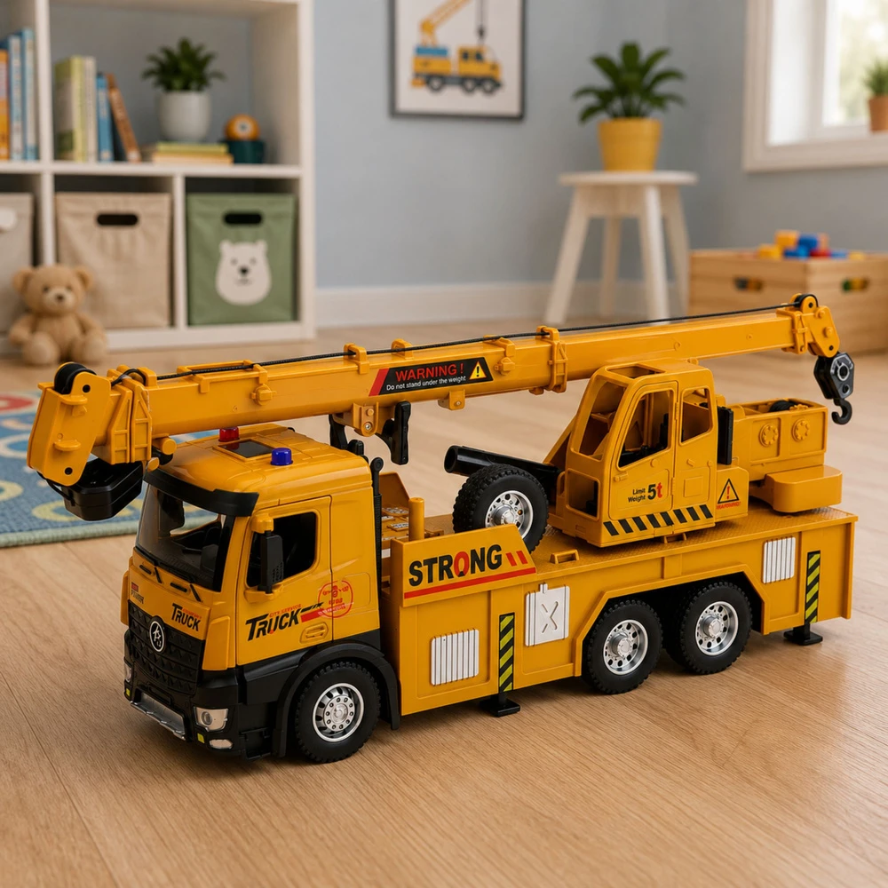 Lean Toys Žaislinis kranas su metaline kabina ir šviesos bei garso efektais, 1:12