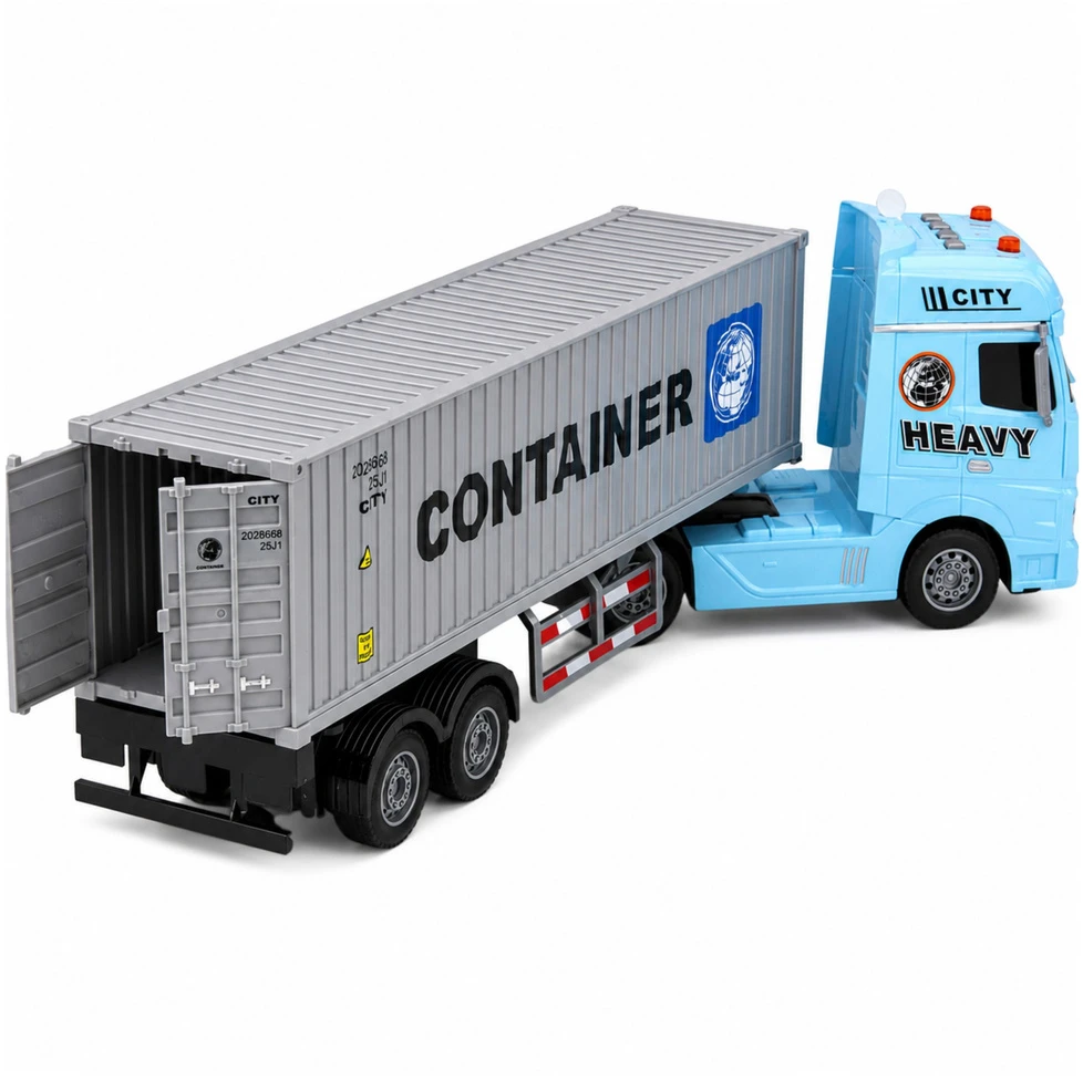 Lean Toys Žaislinis sunkvežimis su nuimamu konteineriu, mėlynas–pilkas, 54 × 16 × 10,5 cm