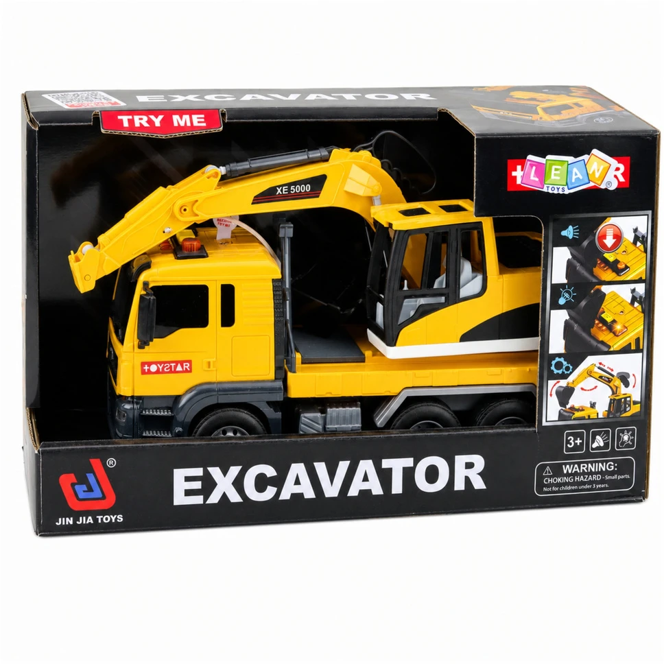Lean Toys Sunkvežimis su ekskavatoriumi su šviesos ir garso efektais, geltonas, 25 × 16 × 9 cm