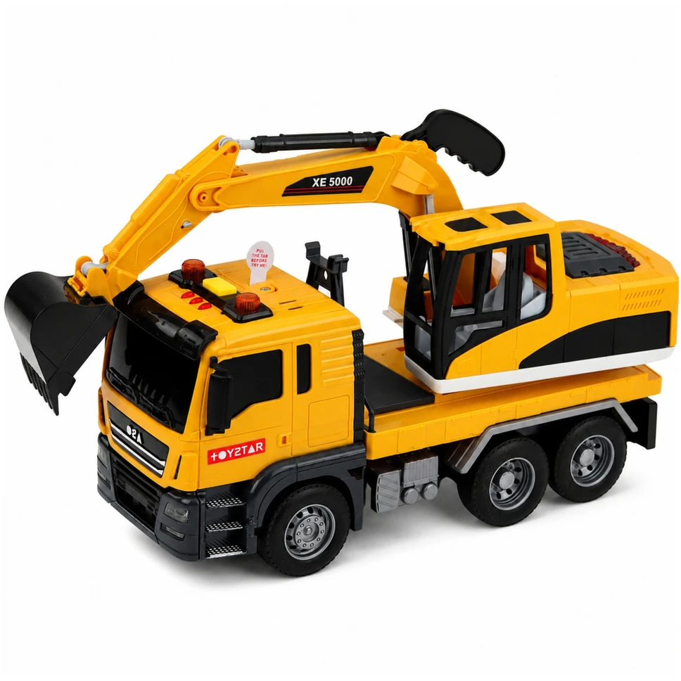 Lean Toys Sunkvežimis su ekskavatoriumi su šviesos ir garso efektais, geltonas, 25 × 16 × 9 cm
