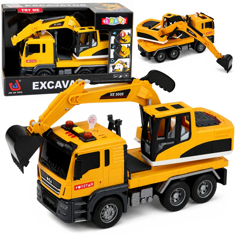Lean Toys Sunkvežimis su ekskavatoriumi su šviesos ir garso efektais, geltonas, 25 × 16 × 9 cm