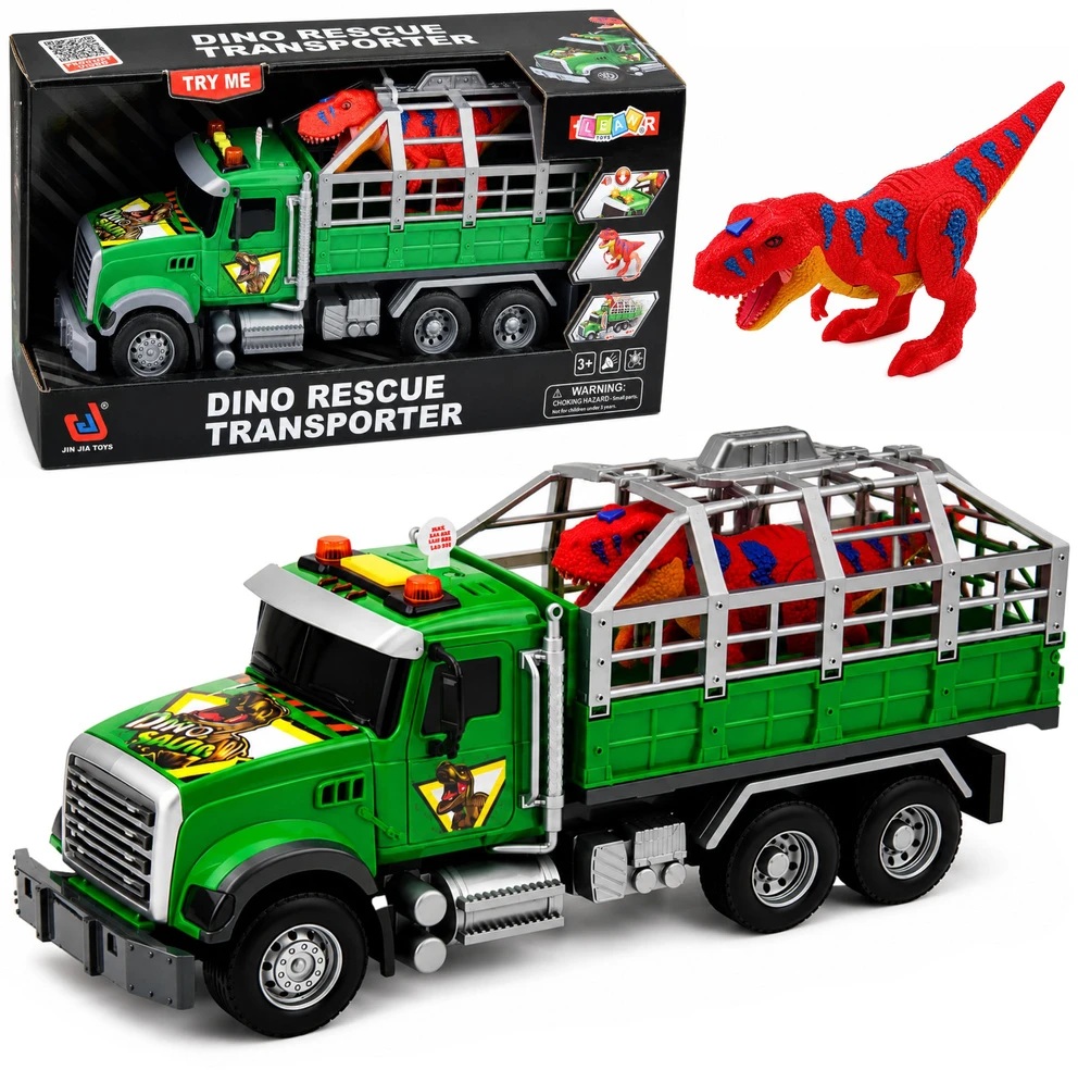 Lean Toys Žaislinis dinozaurų transporteris su šviesos ir garso efektais, žalias, 36 × 16,5 × 11,5 cm
