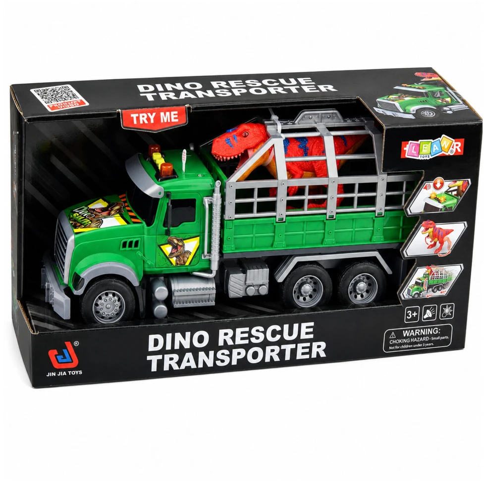 Lean Toys Žaislinis dinozaurų transporteris su šviesos ir garso efektais, žalias, 36 × 16,5 × 11,5 cm