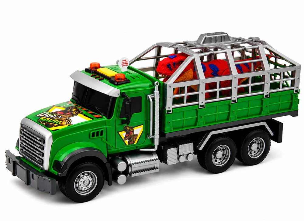 Lean Toys Žaislinis dinozaurų transporteris su šviesos ir garso efektais, žalias, 36 × 16,5 × 11,5 cm
