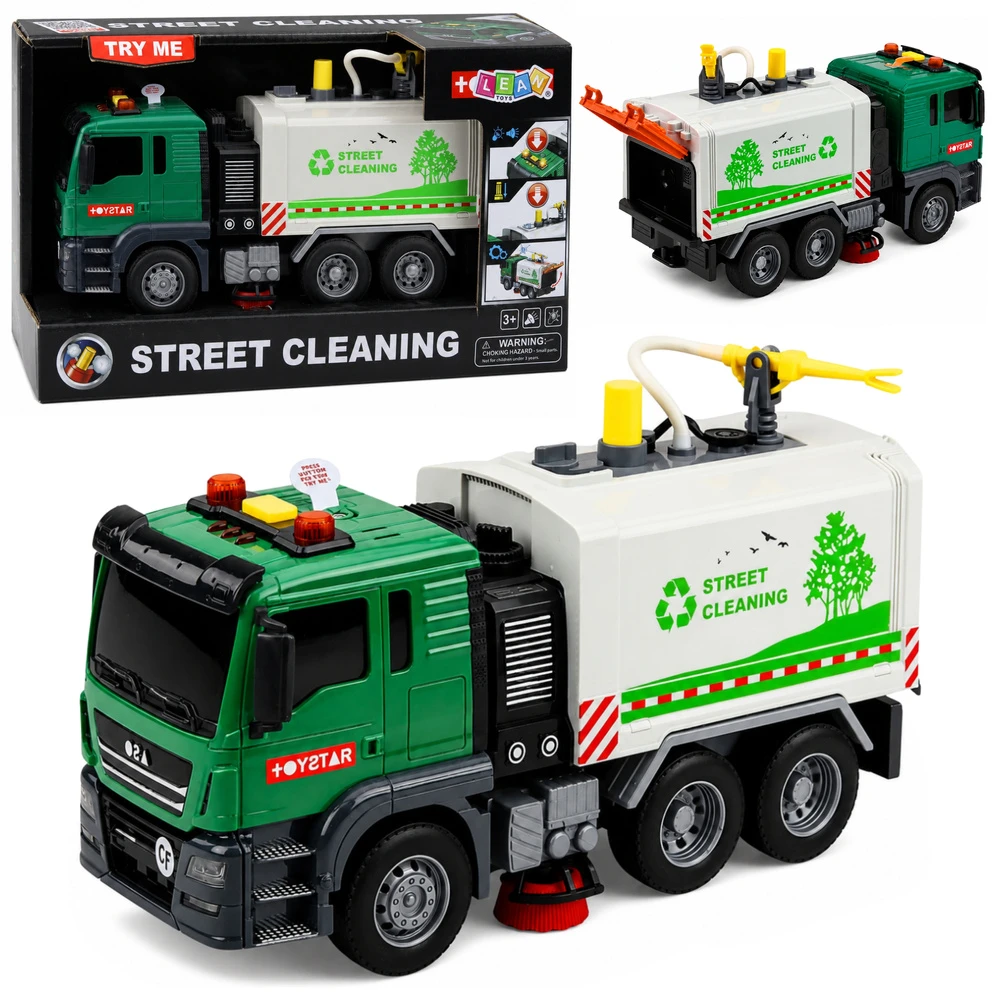 Lean Toys Žaislinė gatvių šlavimo mašina su vandens purškimo funkcija, 1:14