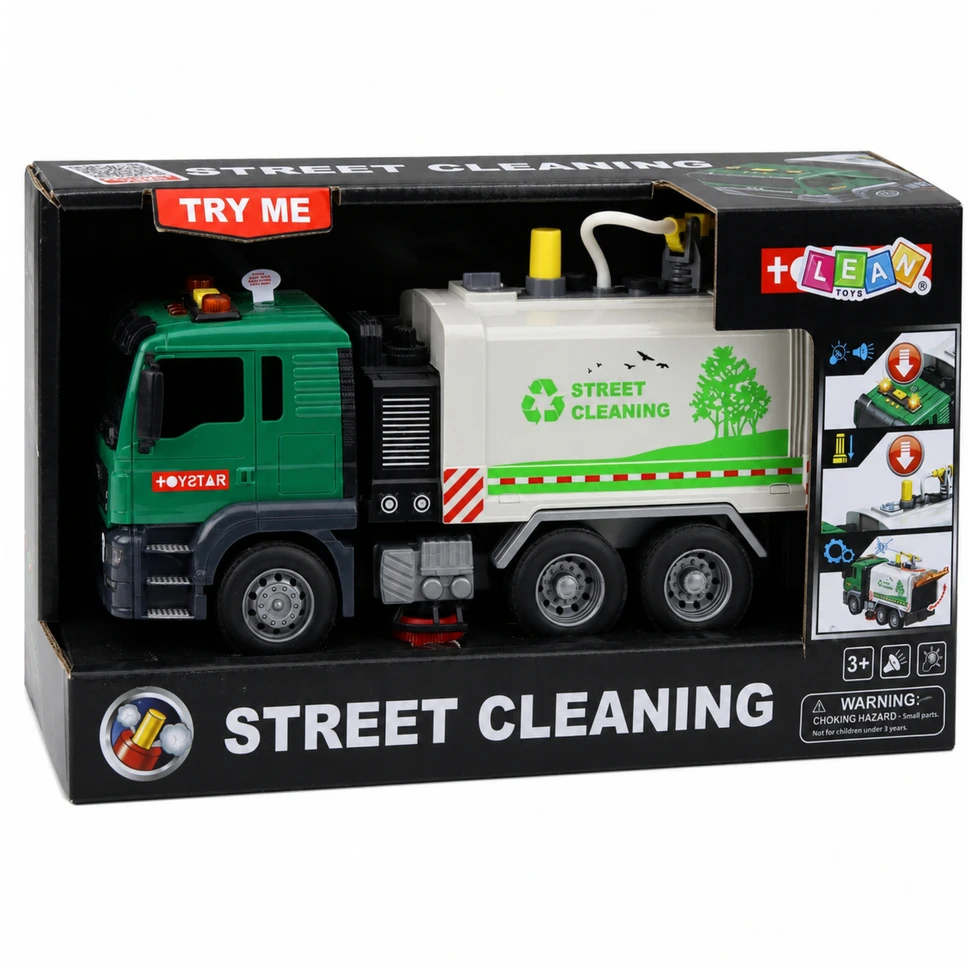 Lean Toys Žaislinė gatvių šlavimo mašina su vandens purškimo funkcija, 1:14
