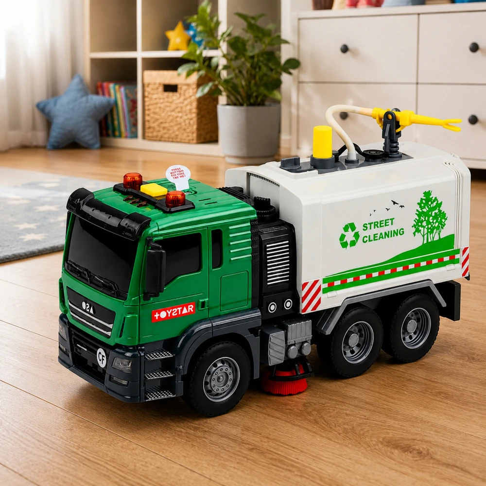 Lean Toys Žaislinė gatvių šlavimo mašina su vandens purškimo funkcija, 1:14