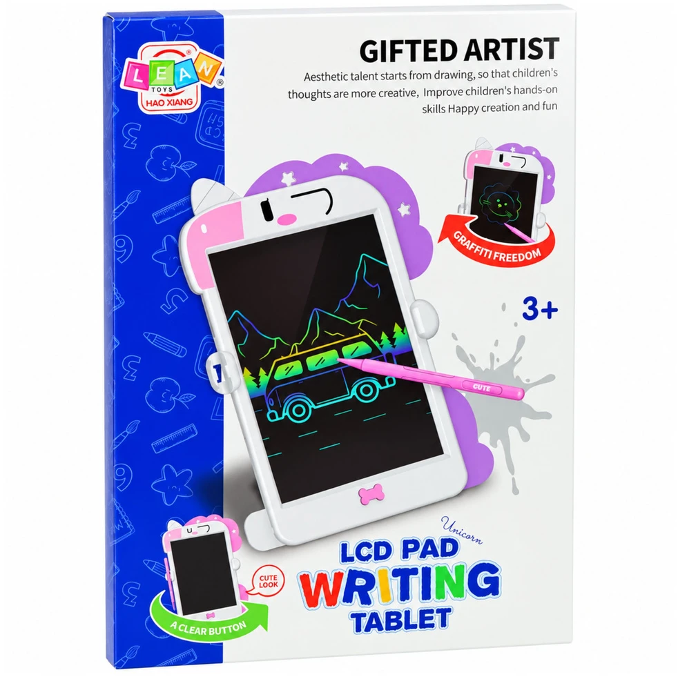 Lean Toys Piešimo lenta vienaragio formos su rašikliu ir LCD ekranu, 27.5x18 cm