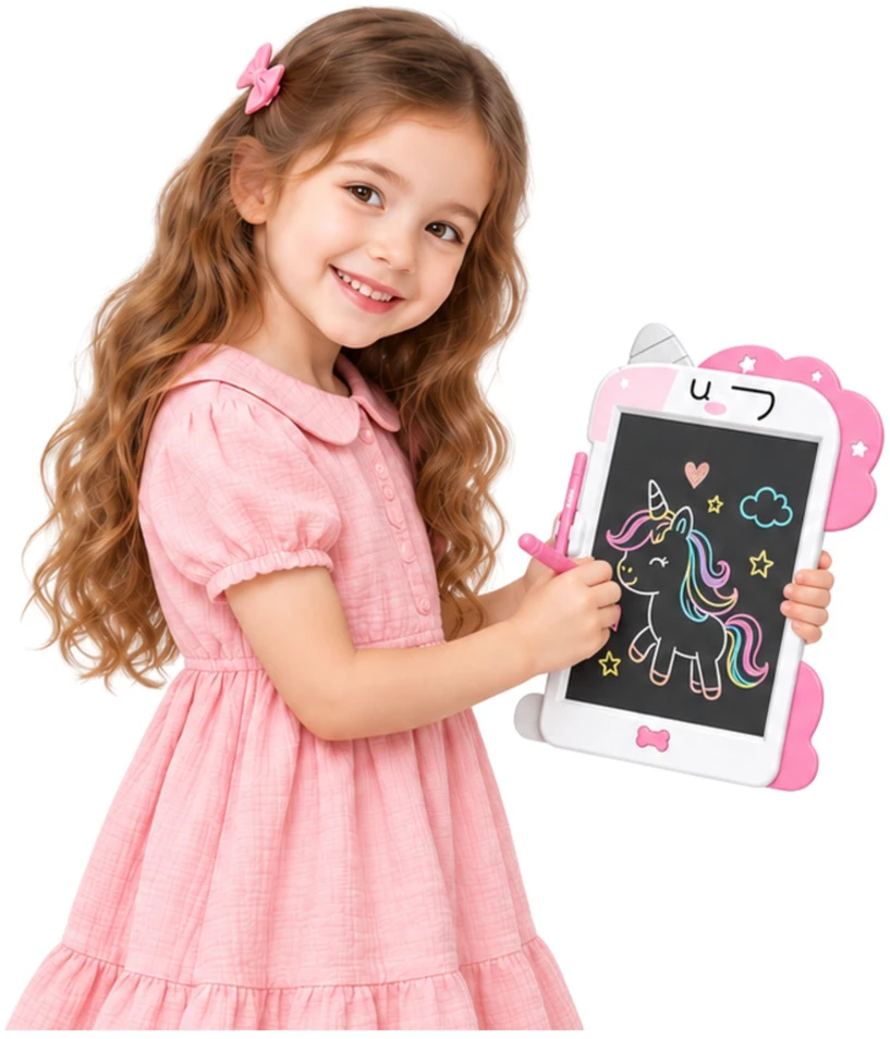 Lean Toys Piešimo lenta vienaragio formos su rašikliu ir LCD ekranu, 27.5x18 cm