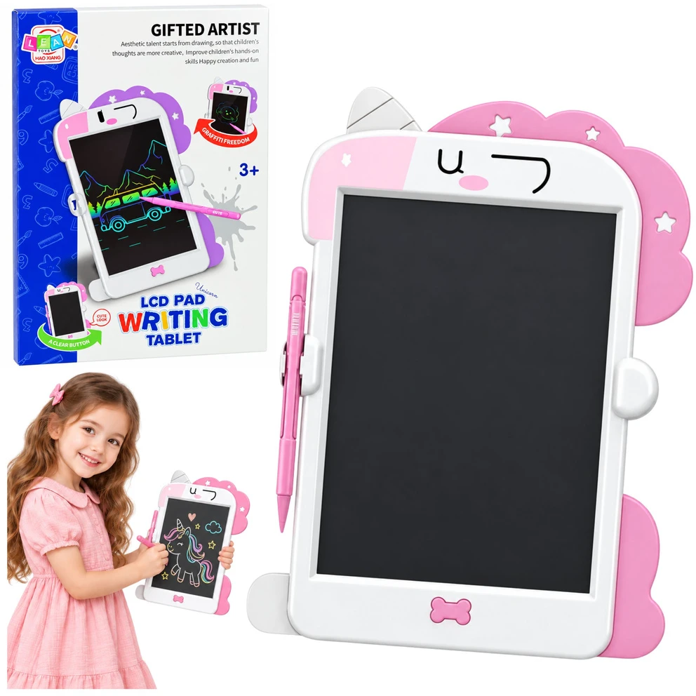 Lean Toys Piešimo lenta vienaragio formos su rašikliu ir LCD ekranu, 27.5x18 cm