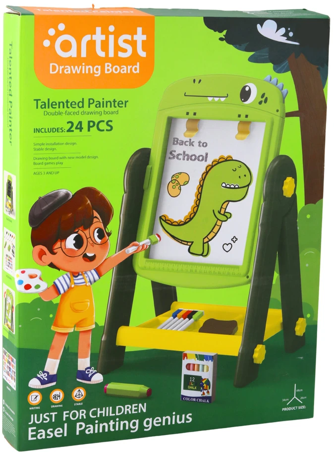 Lean Toys Dvipusė magnetinė lenta vaikams su stoveliu, 49x34x26 cm, žalia