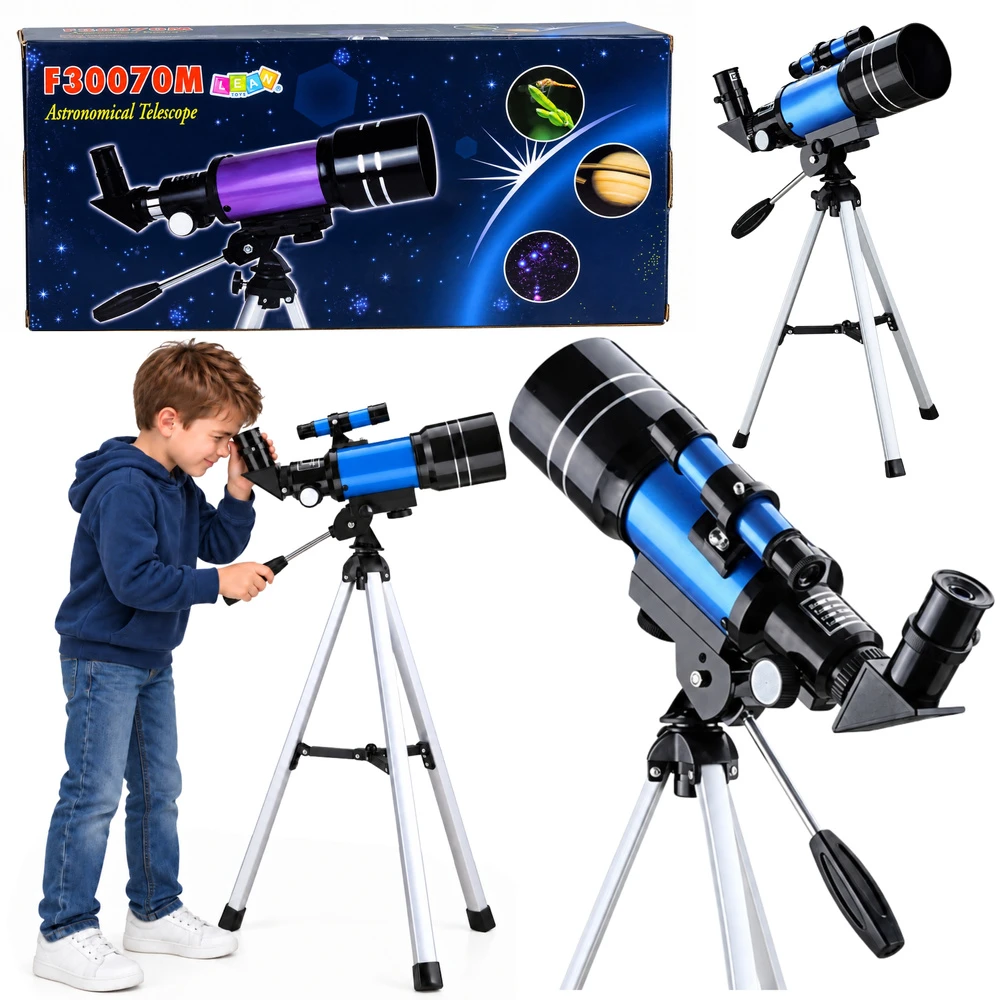 Lean Toys Astronominis teleskopas vaikams su trikoju, mėlynas, padidinimas 150x