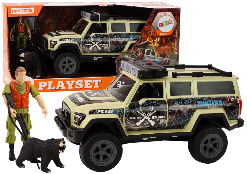 Lean Toys Mašinėlė Off-Road Hunting Car Hunter Bear Lights Sounds rusvai gelsvas