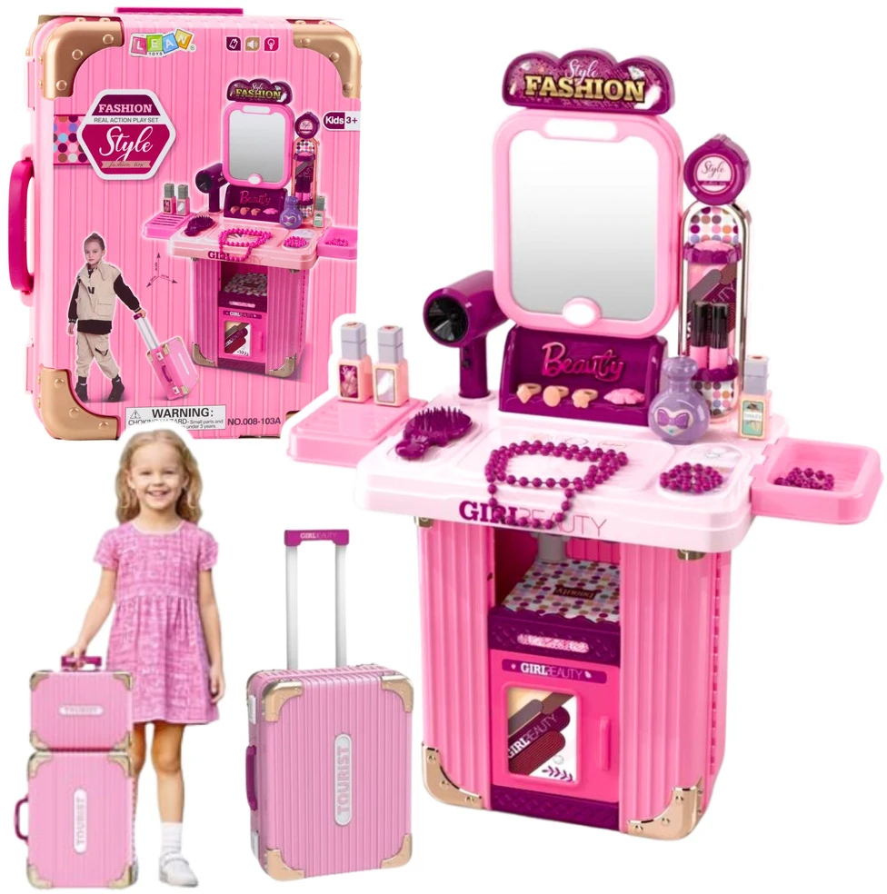Lean Toys Kosmetikos rinkinys lagamine su veidrodžiu ir priedais 32x24x14 cm