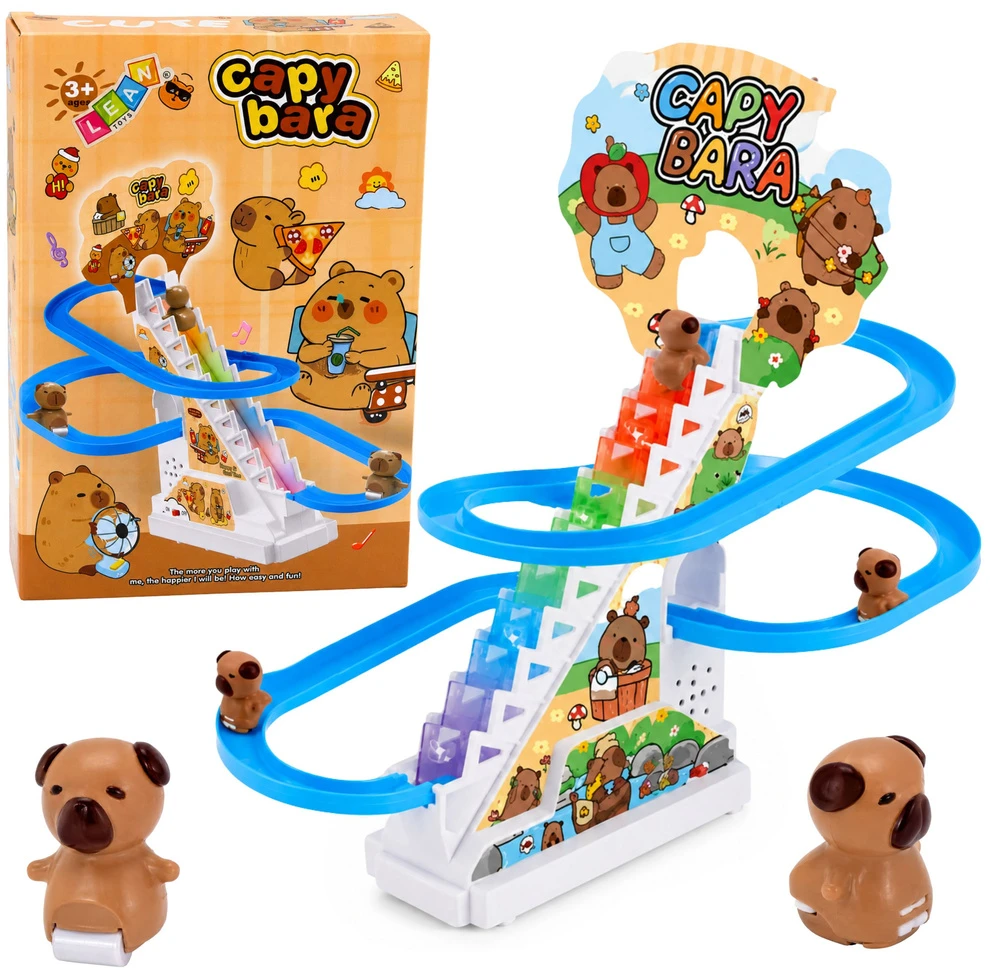 Lean Toys Kapibarų traselė su judančiais laiptais, 3 figūrėlės