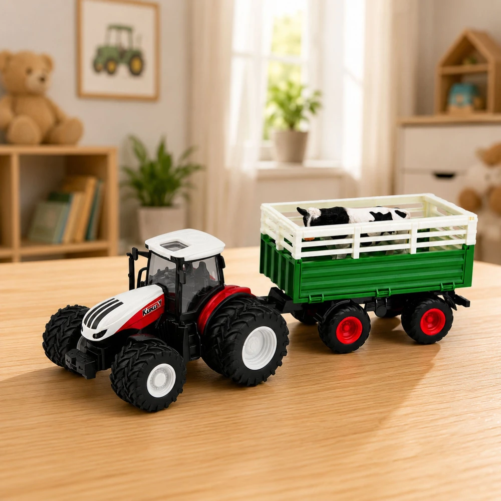 Lean Toys Nuotoliniu būdu valdomas traktorius 1:24 su priekaba