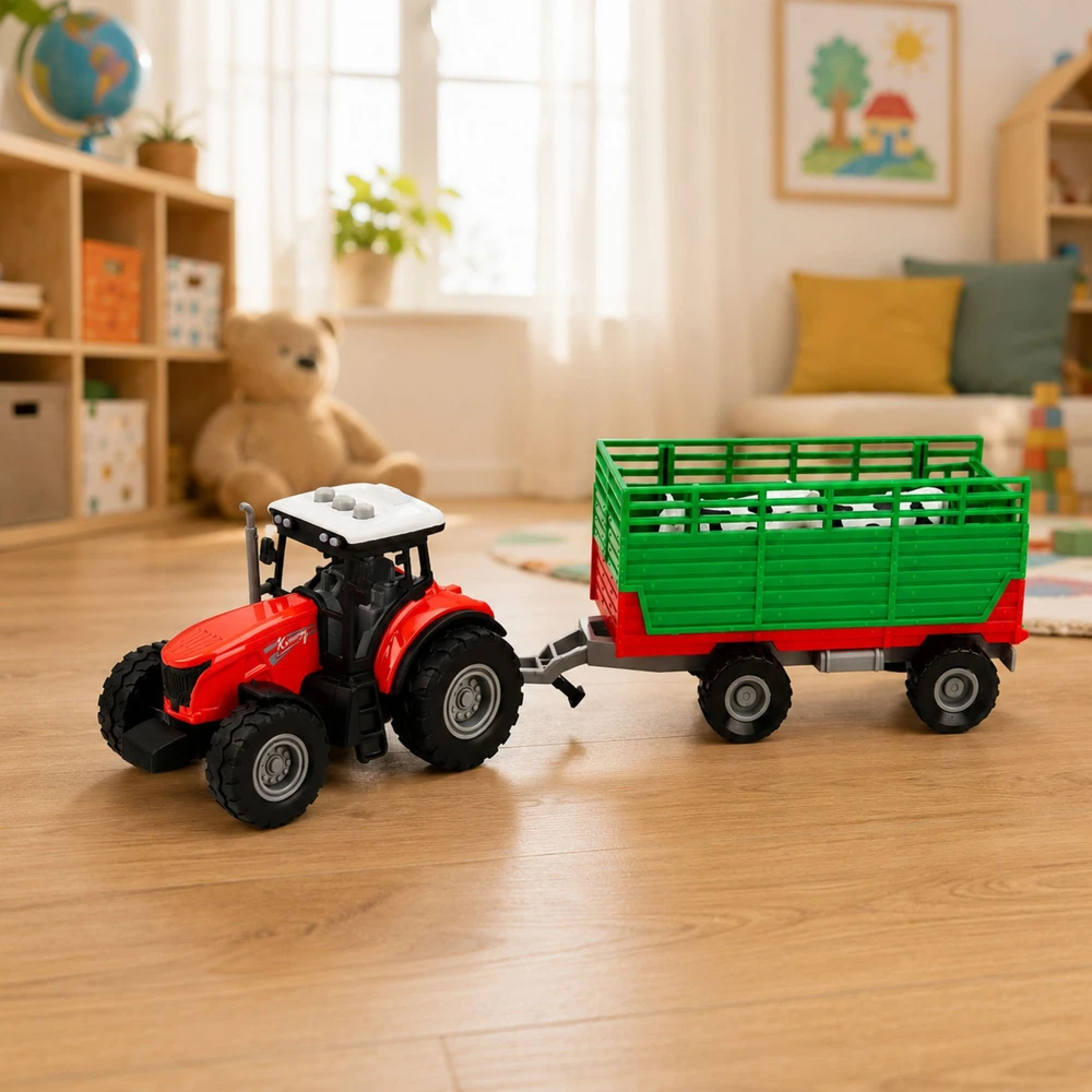 Lean Toys Traktorius su priekaba 4 vnt.