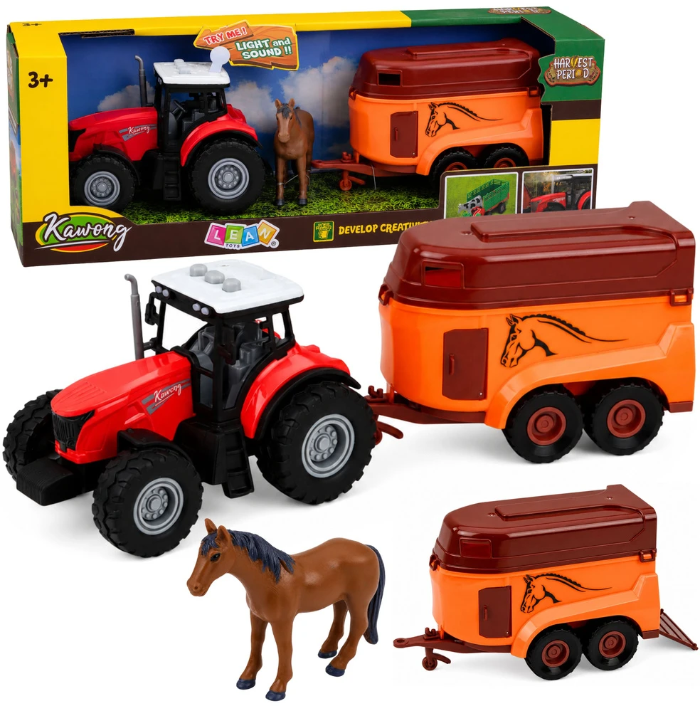 Lean Toys Traktorius su arklių priekaba 3 vnt.