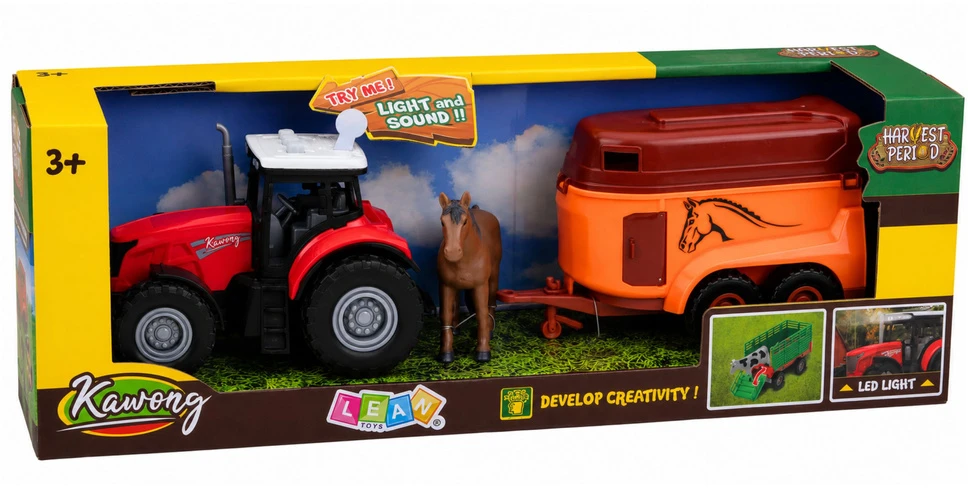 Lean Toys Traktorius su arklių priekaba 3 vnt.