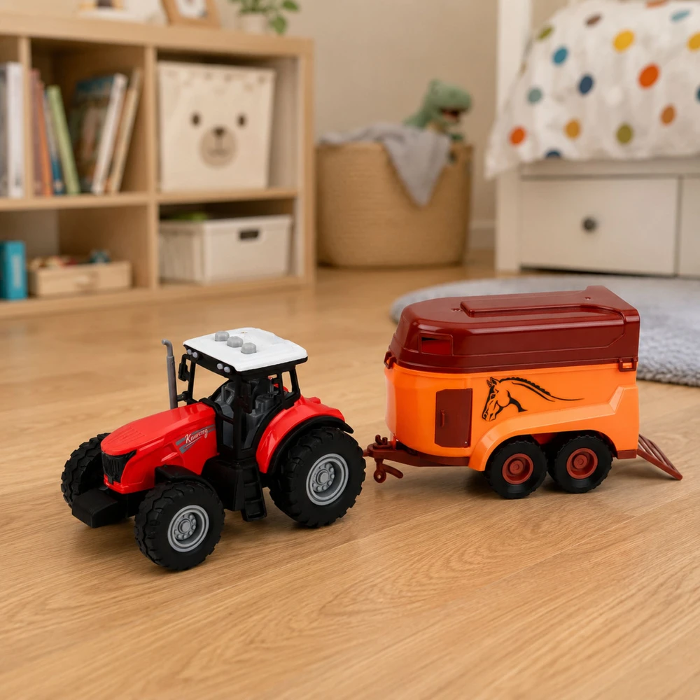 Lean Toys Traktorius su arklių priekaba 3 vnt.
