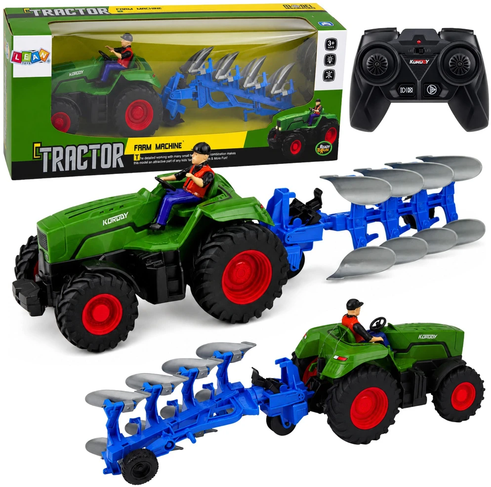 Lean Toys RC traktorius su plūgu ir ūkininku 1:24