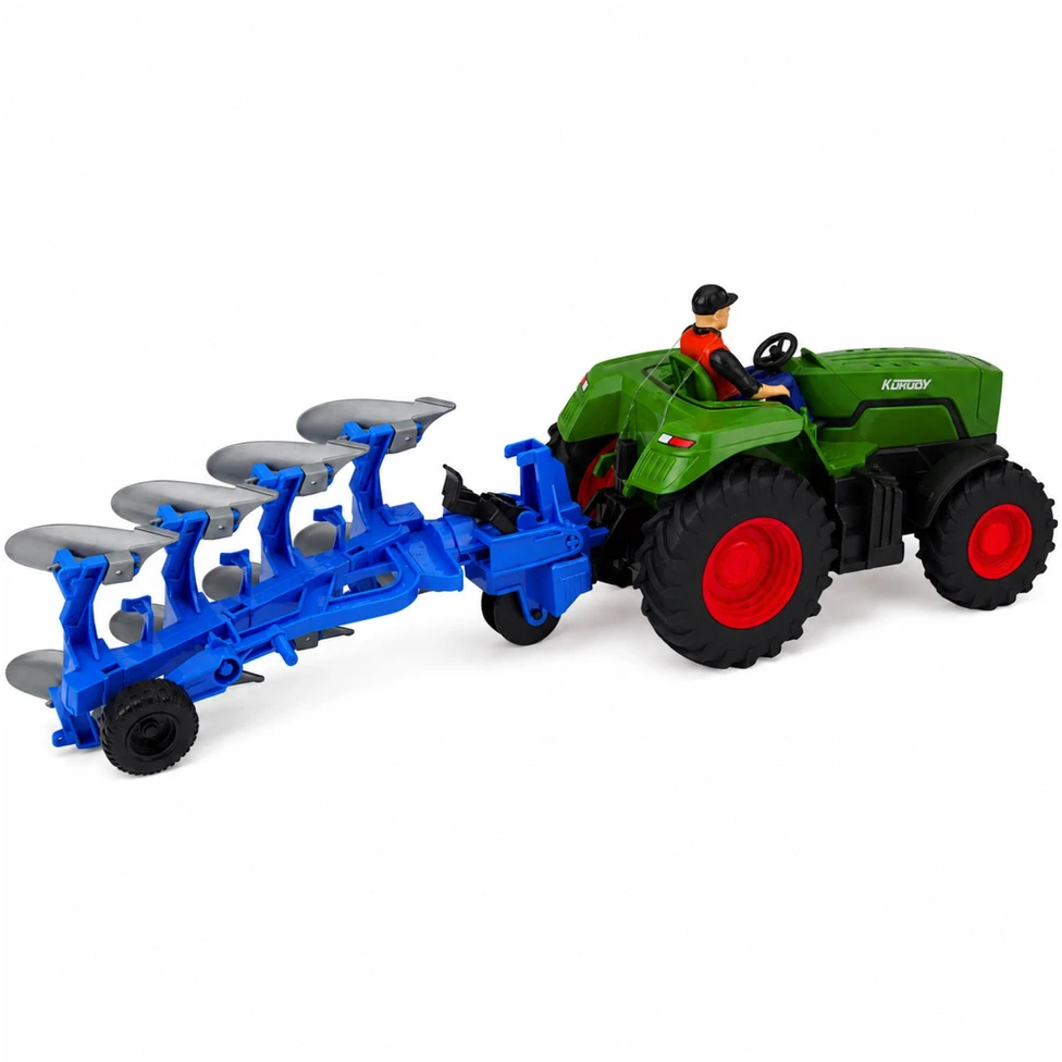 Lean Toys RC traktorius su plūgu ir ūkininku 1:24