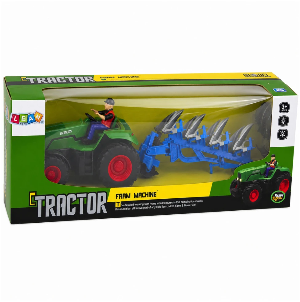 Lean Toys RC traktorius su plūgu ir ūkininku 1:24