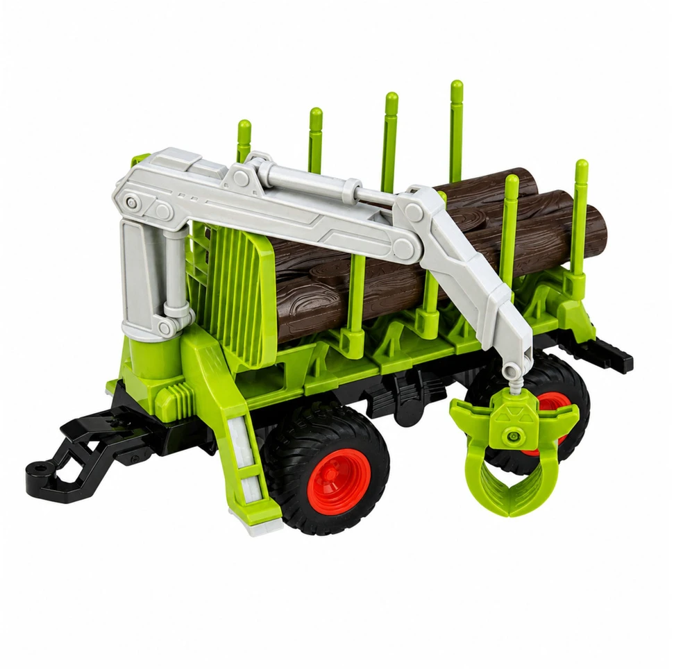 Lean Toys Nuotolinio valdymo traktorius su miško priekaba ir rąstų griebtuvu 1:24
