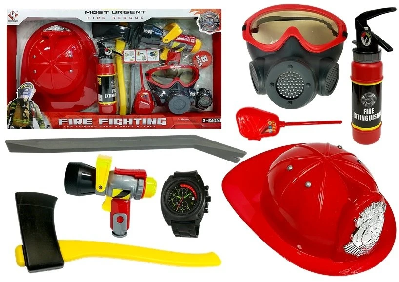 Lean Toys Gaisrininko žaislų rinkinys su šalmu ir gesintuvu