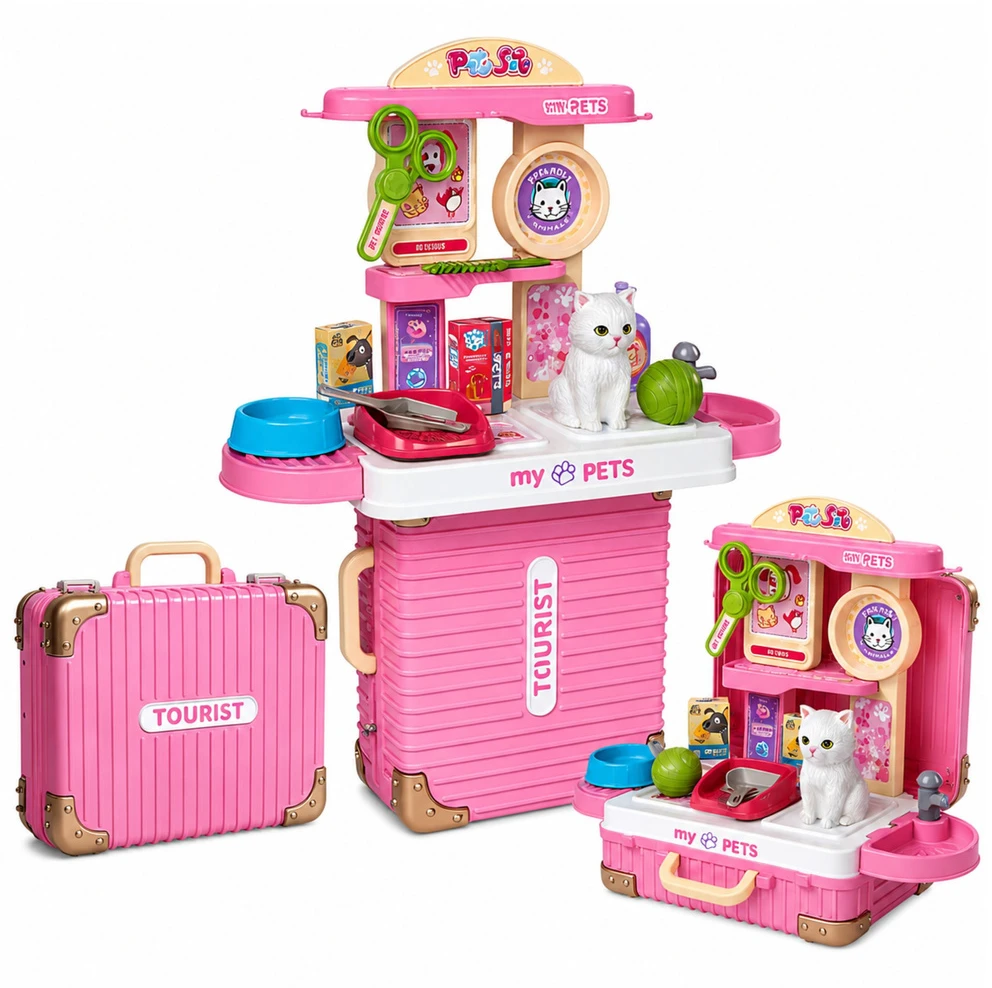 Lean Toys Veterinaro lagaminėlis su ištraukiama rankena ir ratukais, baltas, 31,5 × 24,5 × 13,5 cm