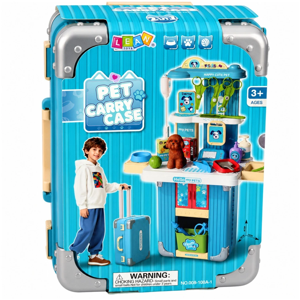 Lean Toys Veterinaro lagaminėlis su ratukais ir ištraukiama rankena, rudas, 31,5 × 24,5 × 13,5 cm