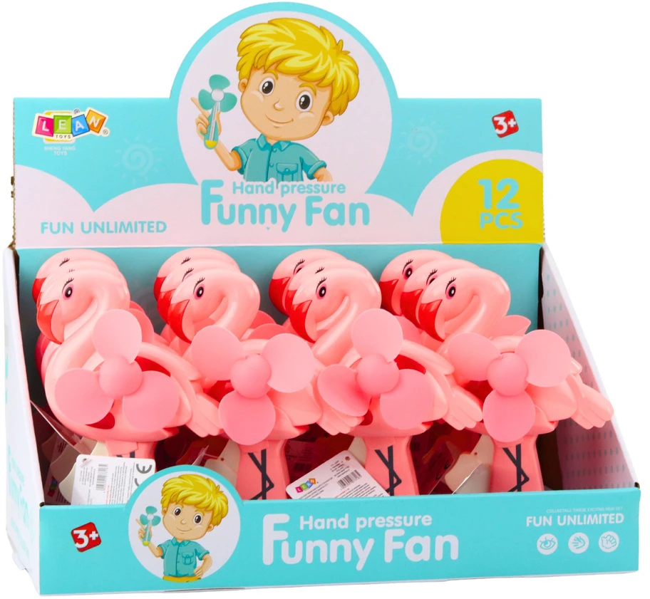 Lean Toys Wiatraczek Wentylator Ręczny Mechaniczny Dla Dzieci Flaming Rožinė