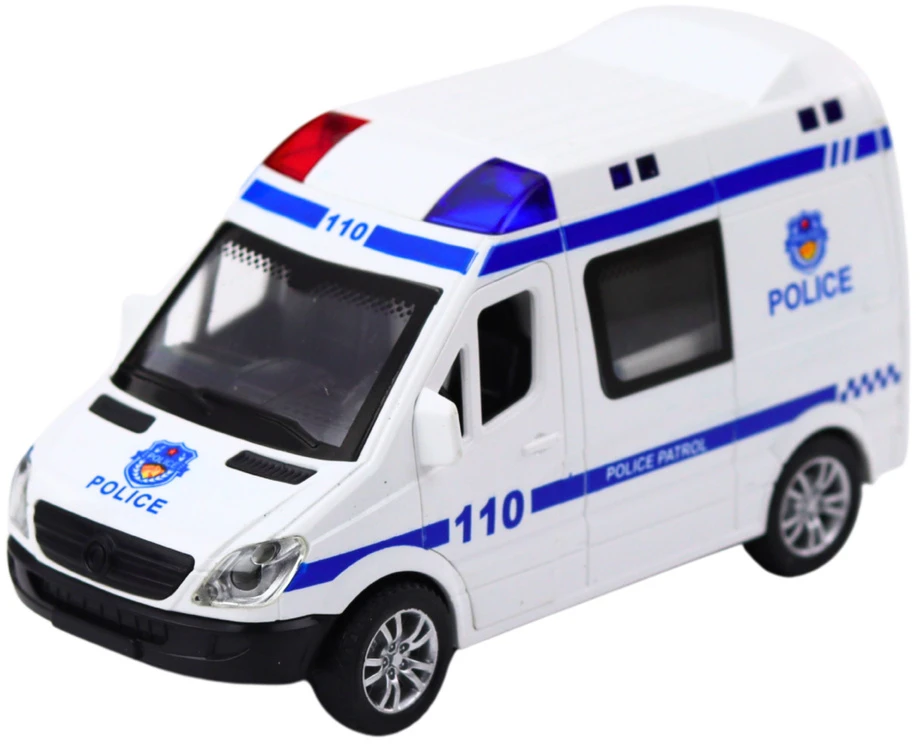 Wóz Policijos automobilis arba greitoji su šviesomis ir garsais, 14x8x7 cm
