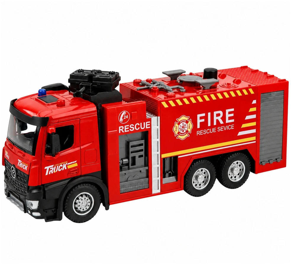 Lean Toys Žaislinis gaisrinis automobilis su vandens purškimo funkcija ir šviesos bei garso efektais, 35,5 × 15 × 9,5 cm