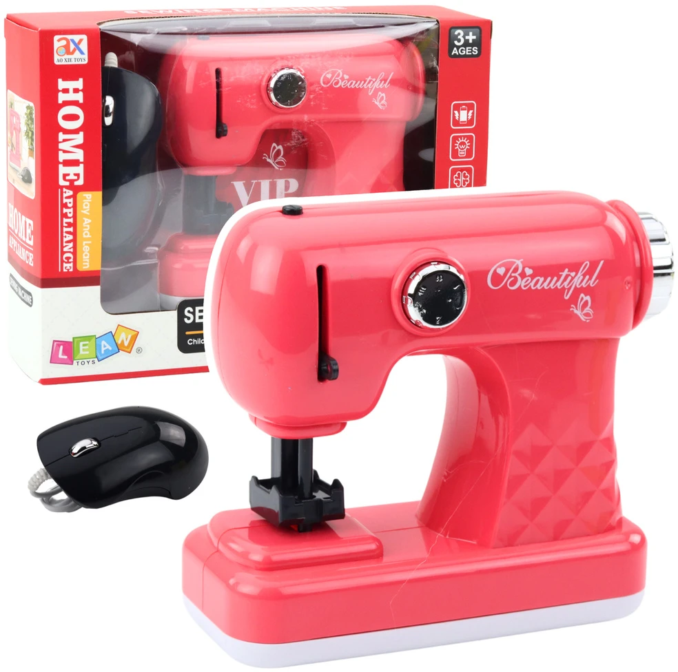 Lean Toys Žaislinė siuvimo mašinėlė su pele vaikams, šviesiai rožinė