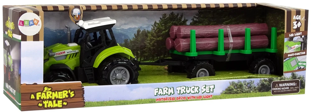 Lean Toys Žaislinis traktorius su priekaba, su garso efektais