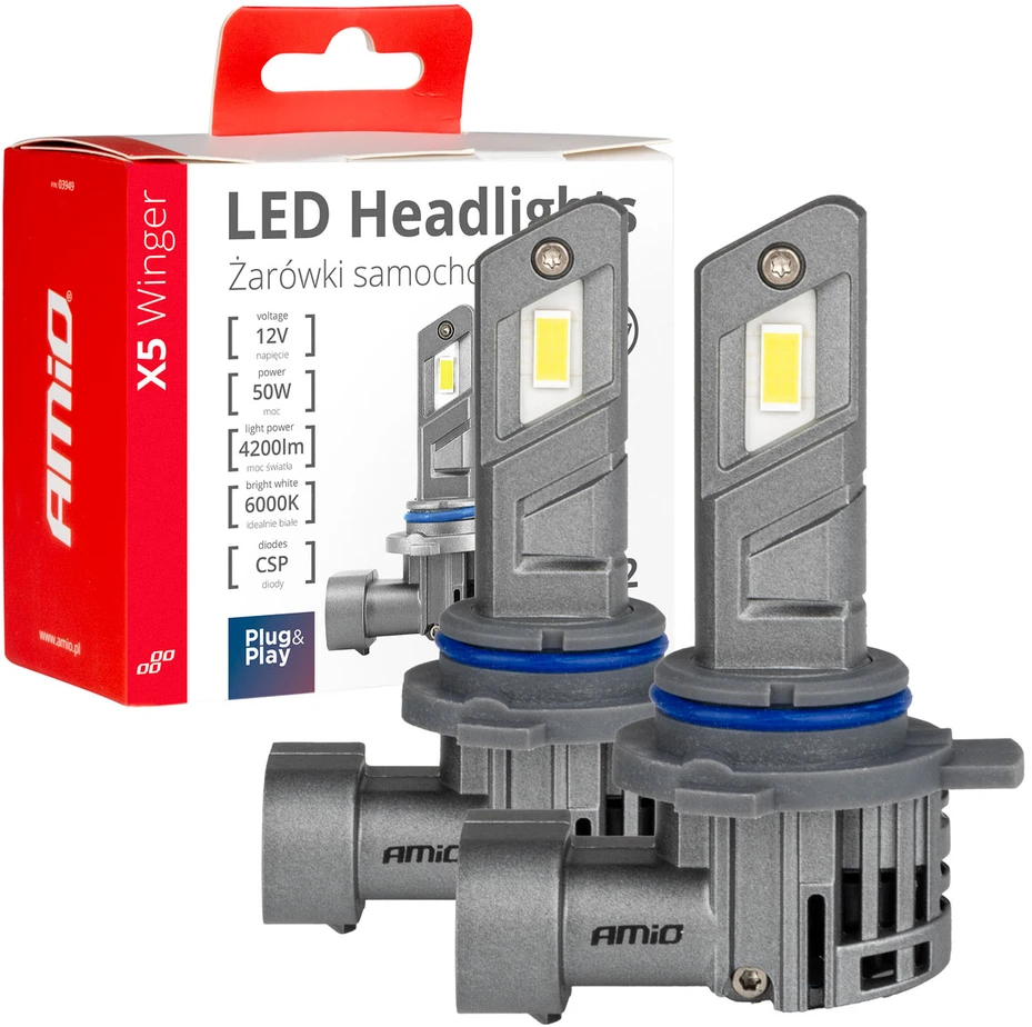 LED automobilių lemputės x5 serijos winger hir2 6000k canbus amio-03950