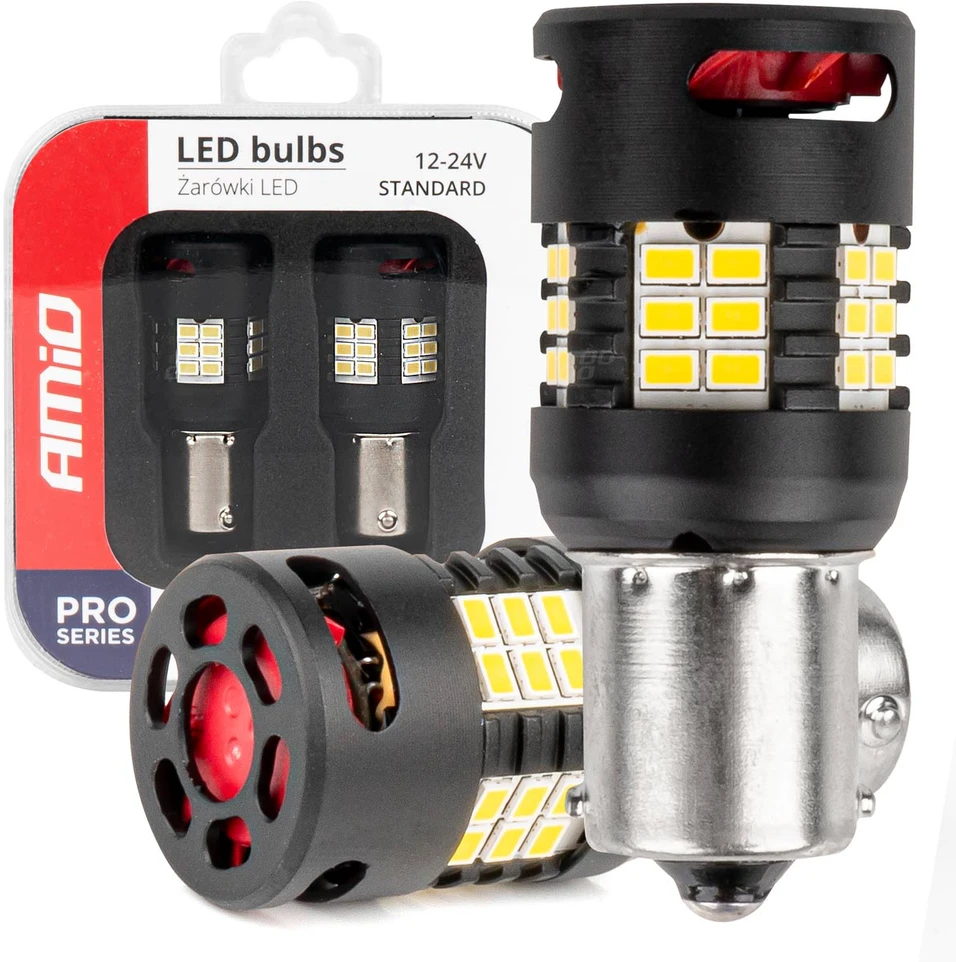 LED lemputės „Canbus Pro“ serijos 1156 BA15S P21W R10W R5W 24x3020 SMD ventiliatorius baltos spalvos 12V 24V amio-03721