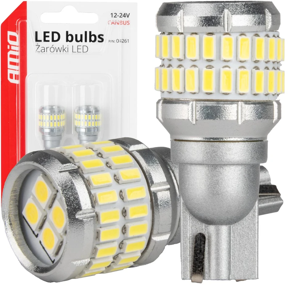 LED lemputės Canbus T15 W16W 48SMD 4SMD 3014 3030 baltos 12V 24V amio-04261