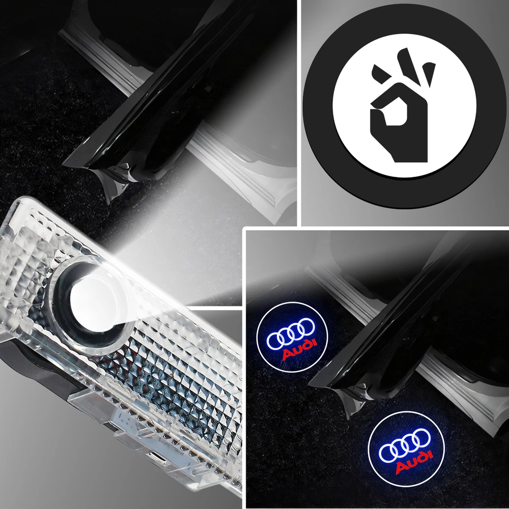 LED logotipo projektorius, skirtas „Audi A3, A4, A5, A6, A7, A8, Q3, Q5, Q7, R8 TT HD“, daugiau nei 20 dizainų -MR151