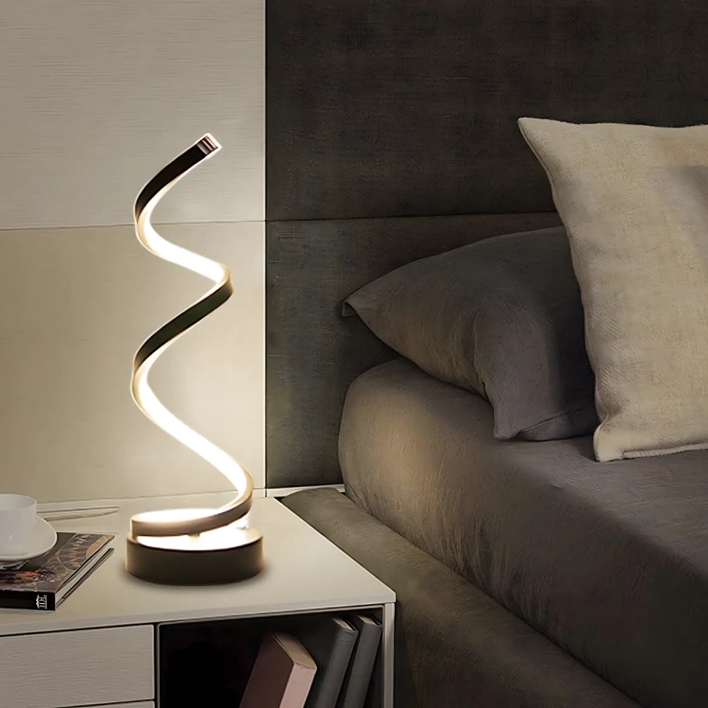 Led spiralinė naktinė stalo lempa dekoratyviniam miegamojo apšvietimui
