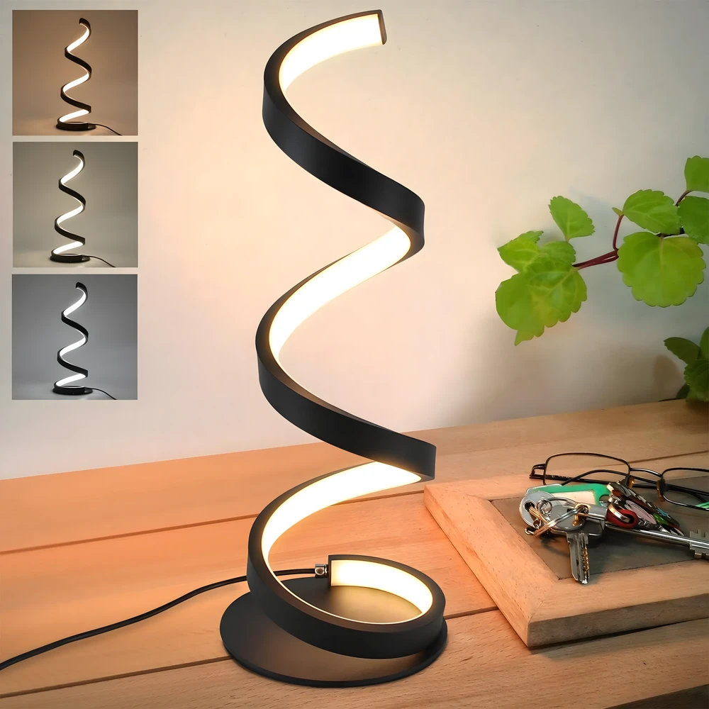 Led spiralinė naktinė stalo lempa dekoratyviniam miegamojo apšvietimui