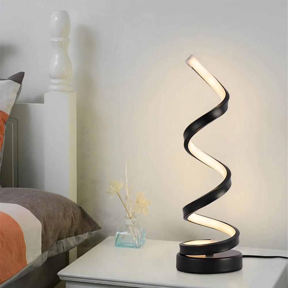 Led spiralinė naktinė stalo lempa dekoratyviniam miegamojo apšvietimui