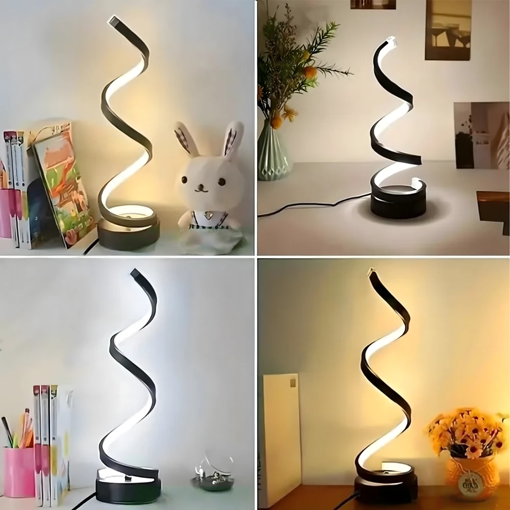 Led spiralinė naktinė stalo lempa dekoratyviniam miegamojo apšvietimui