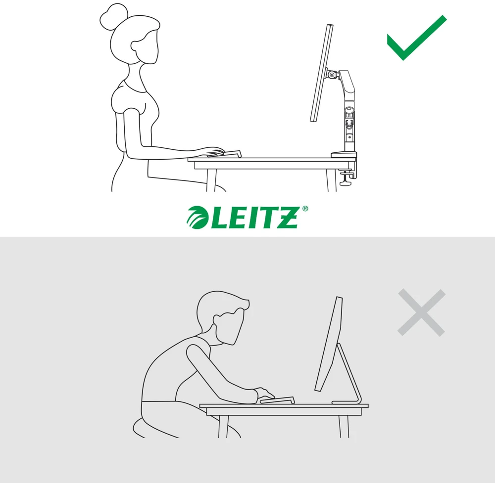 Leitz - Ergo monitoriaus laikiklis, taupantis erdvę, dvigubas - tamsiai pilkas