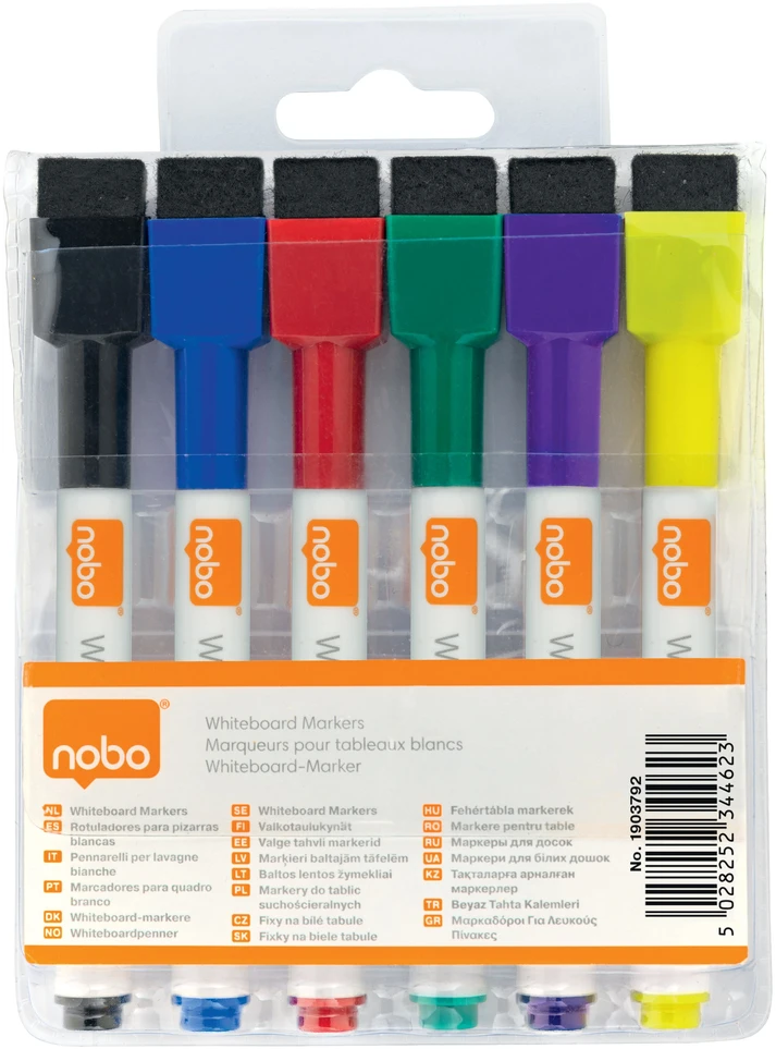 Rexel Baltos lentos žymekliai NOBO Mini, su valikliu, 6 vnt., įv. spalvų