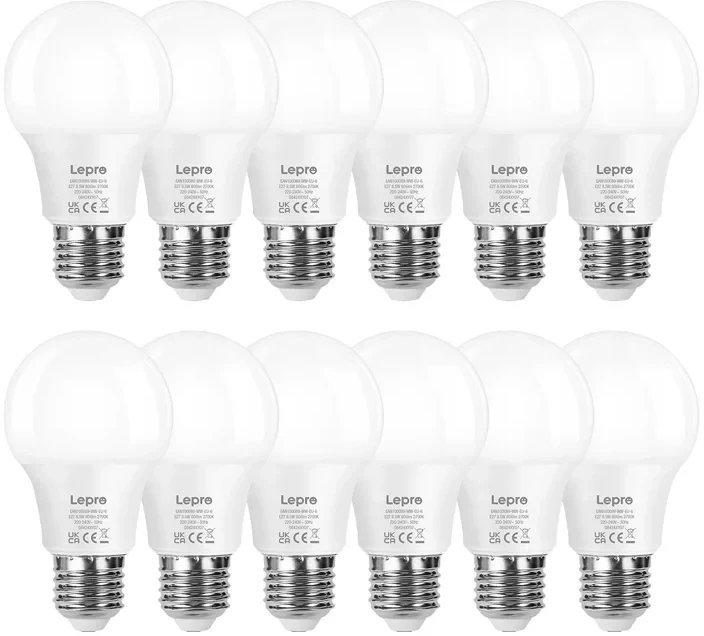 LEPRO 100089-WW-EU-12 LED Bulb, E27, A60, 8.5W (60W), 806 lm, 2700K (warm baltas), 180°, 12-pack